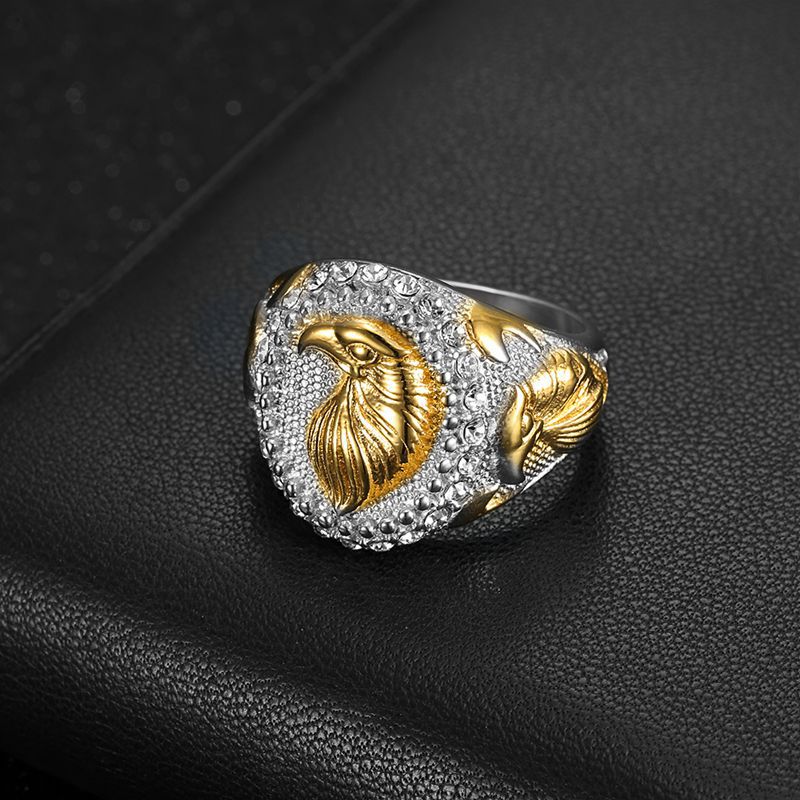 Hip Hop Solid Stainless Steel Casting Animal Ring 18k Real Gold Plated With Zircons Mens Jewelry