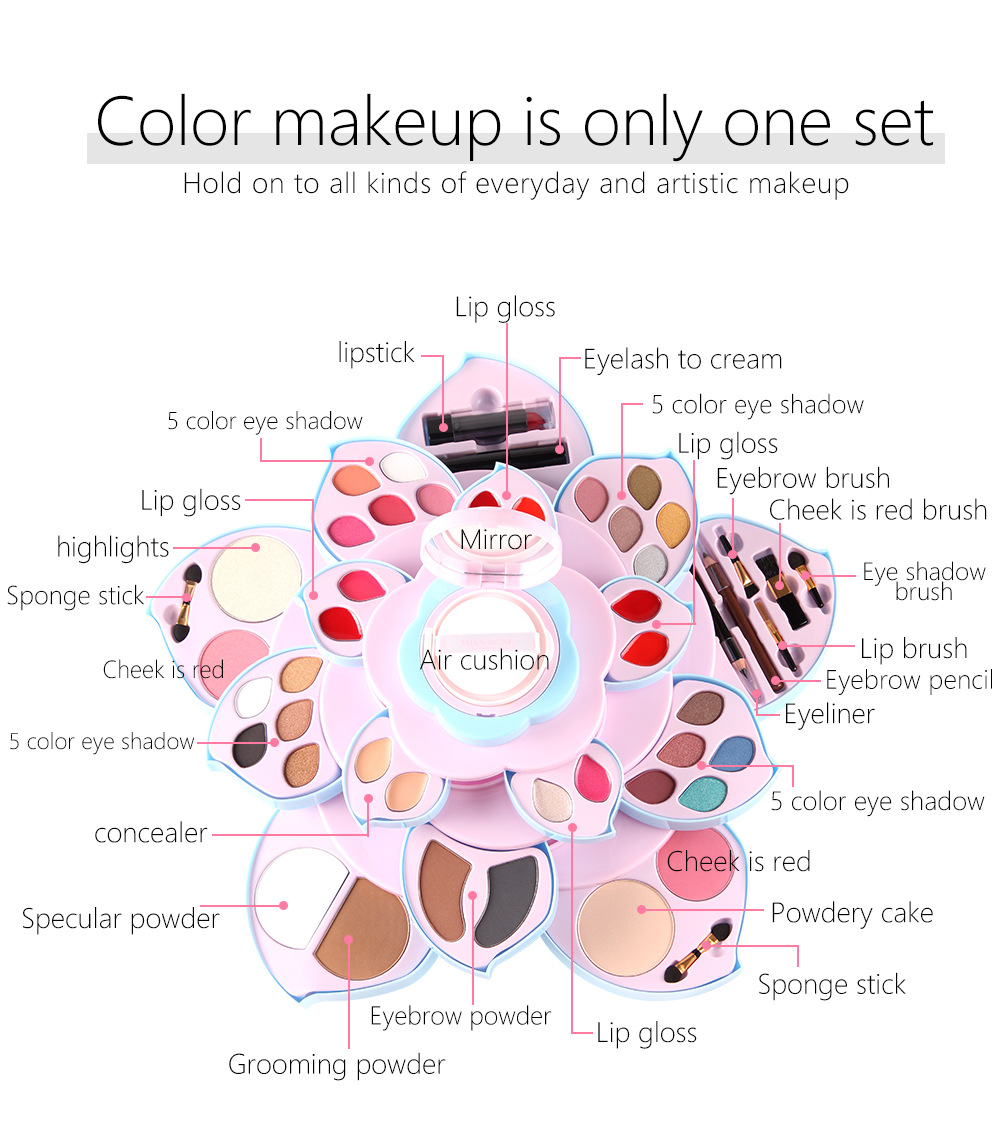a Set Makeup ROSE MISS Professional Box Matte Glitter Eyeshadow Powder Blush Women Multi functional Palette Cosmetic Case Brush