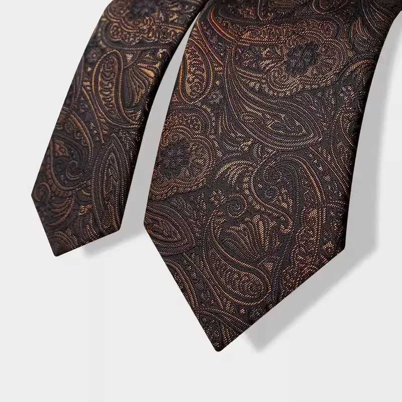 New 7CM Mens Ties Stripes Paisley Necktie Brown Color Formal Classic Busin Neck Ties Jacquard Woven Necktie For Men PartyX241111