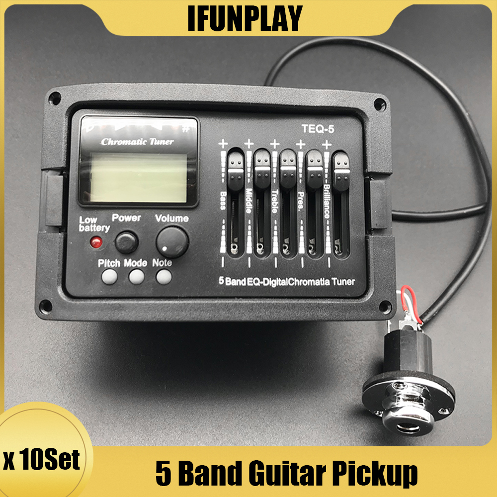 10Set 5 Band Acoustic Guitar Preamp EQ Equalizer TEQ-5 Classical Acoustic Guitar Amplifier Digital Chromatia Tuner Piezo Pickup