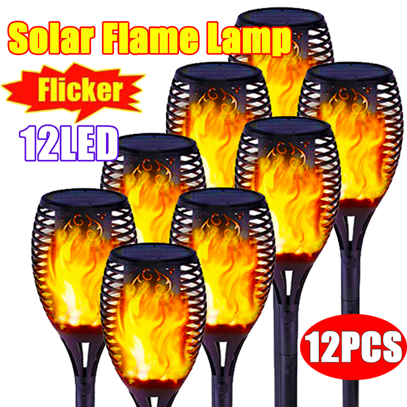 1-12Pcs 12LED Solar Flame Torch Light Flickering Lamp Waterproof Solar LED Garden Lawn Light for Outdoor Terrace Landscape Decor