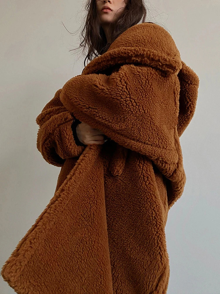 Teddy Bear Coat Womens Winter Clothing with Velvet Artificial Fur Coat Hoodie Long Park Womens Warm Jacket Fur Coat 241107 - view 3