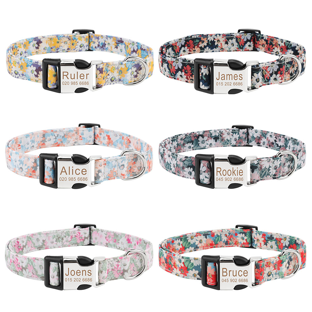 Personalized Dog Collar Custom Pet Tag Collar with Flower Puppy Nameplate ID Collar for Small Medium Large Big Dogs Engraved