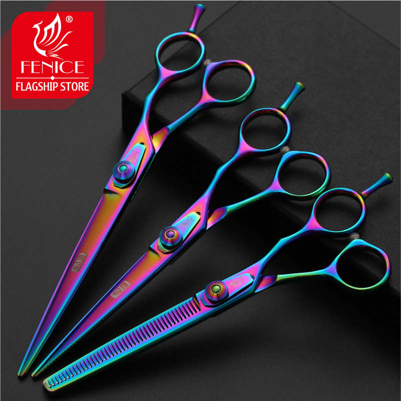 Fenice 6.5/7.5 inch pet dog grooming thinning&cutting scissors set grooming shears set for dogs scissors kit thinning rate 30%