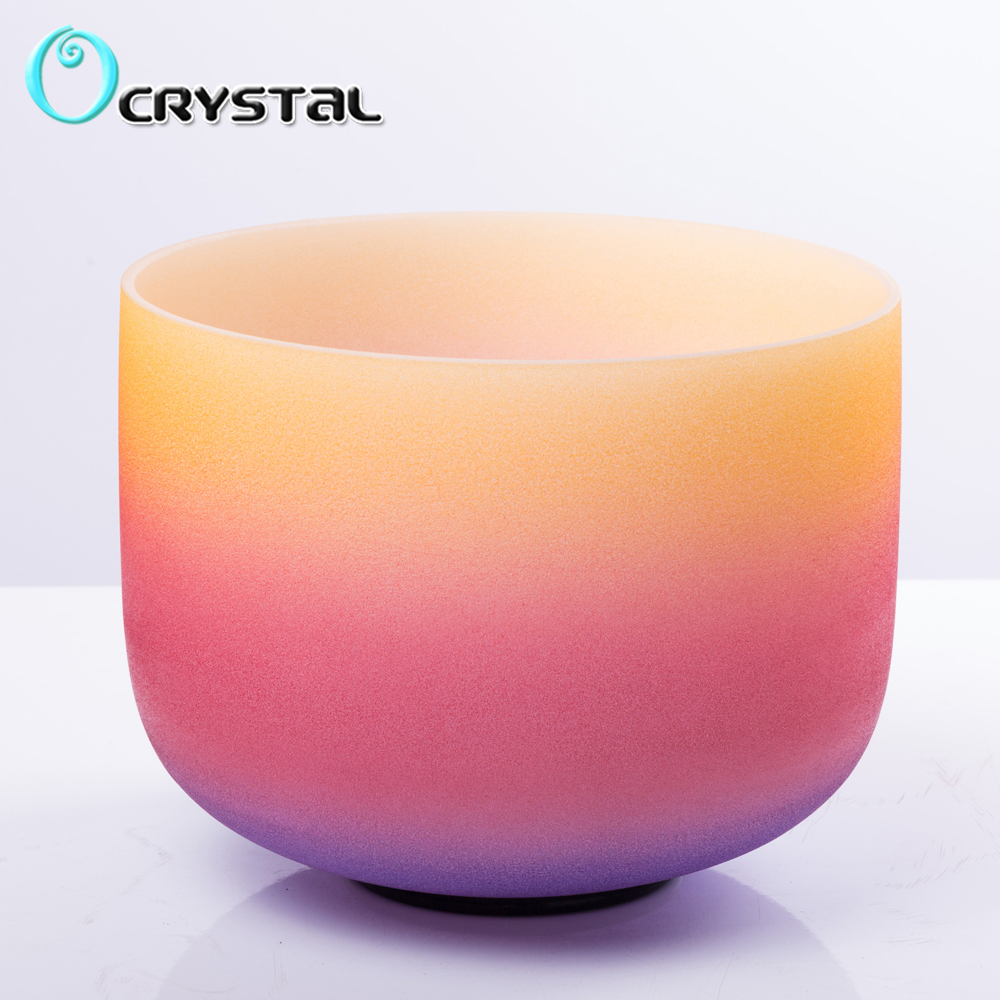 8" Note E Solar Plexus Chakra Rainbow Colored Frosted Quartz Crystal Singing Bowl