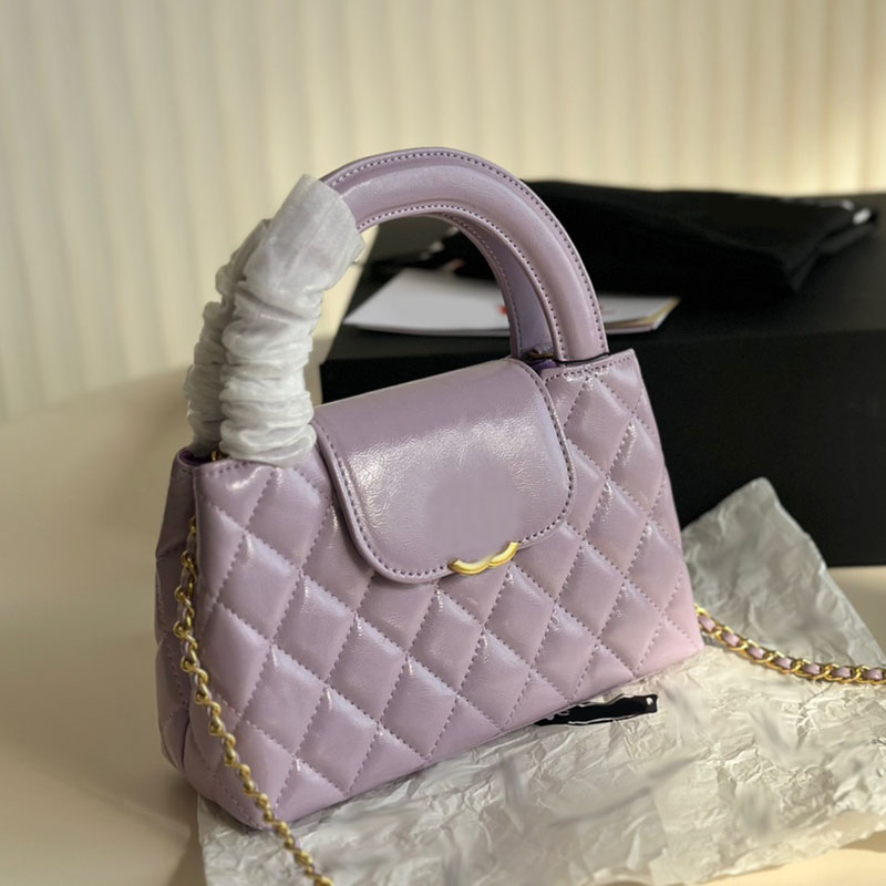 Ladies Designer Shoulder Bag Glossy Oil Wax Leather Handle Mini Shopping Bags Gold Hardware Chain Tote Body Handbag Clutch Pouch