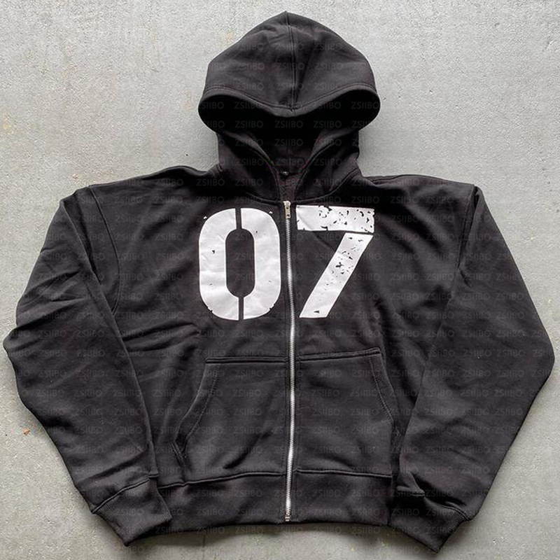 Designer fashion brand street hip-hop style hooded cardigan with digital 07 print hoodie