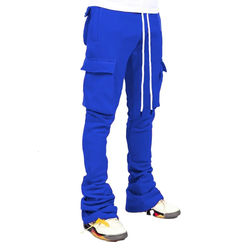 Mens Stacked Joggers With Pocket Street wear Mens Sweatpants Cargo Pants Flare Trousers 2024 winter clohting track pants 240329