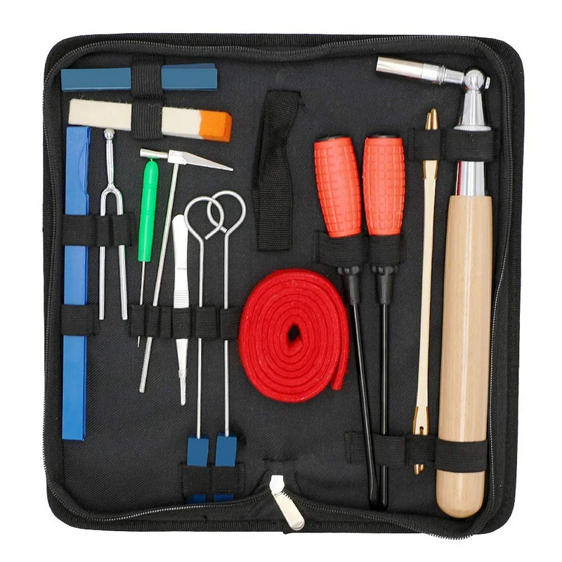 New Piano Tuning Kit 16Pcs Professional Piano Tuners Tools Set Wrench Hammer Mute Fork Screwdriver Belt Tweezers Clip