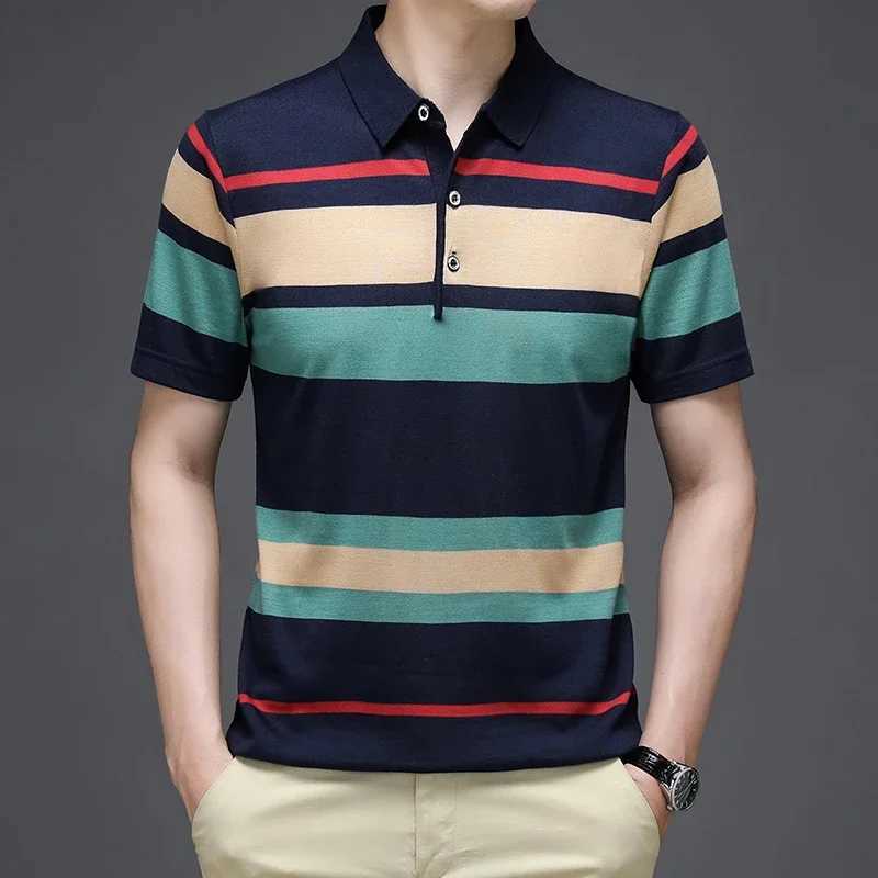 2024 Summer New Mens Knitted Stripe Short Sleeved POLO Shirt Comfortable and Cool Casual Fashion T-shirt XJ250617