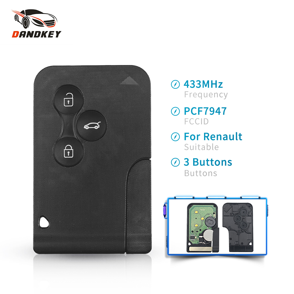 Dandkey 3 Buttons Smart Card Car Remote Key 433Mhz Original ID46 PCF7947 Chip 2025 For Renault Megane 2 3 Scenic Clio new Logan 2003-2008
