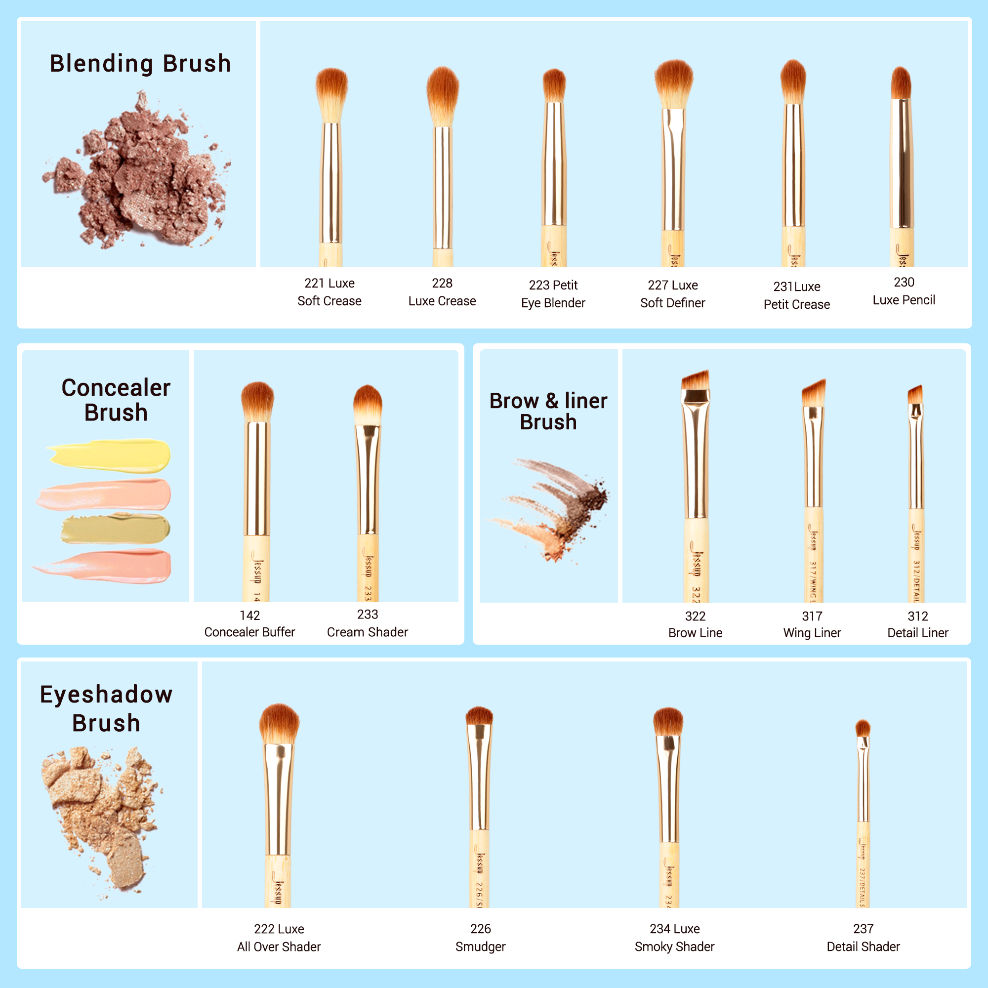 Eye set Brushes Bamboo Jessup pcs Eyeshadow Details Eyeliner Eyebrow Precise shading Blending shadow liner brow
