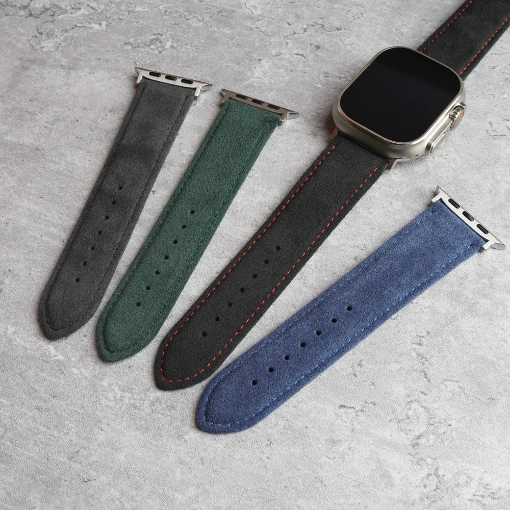 YMW ALCANTARA Strap for Apple Watch Band Ultra 2 49mm 45mm 44mm 41mm Suede Leather Smartwatch Accessories for iWatch s9 8 7 6 SE