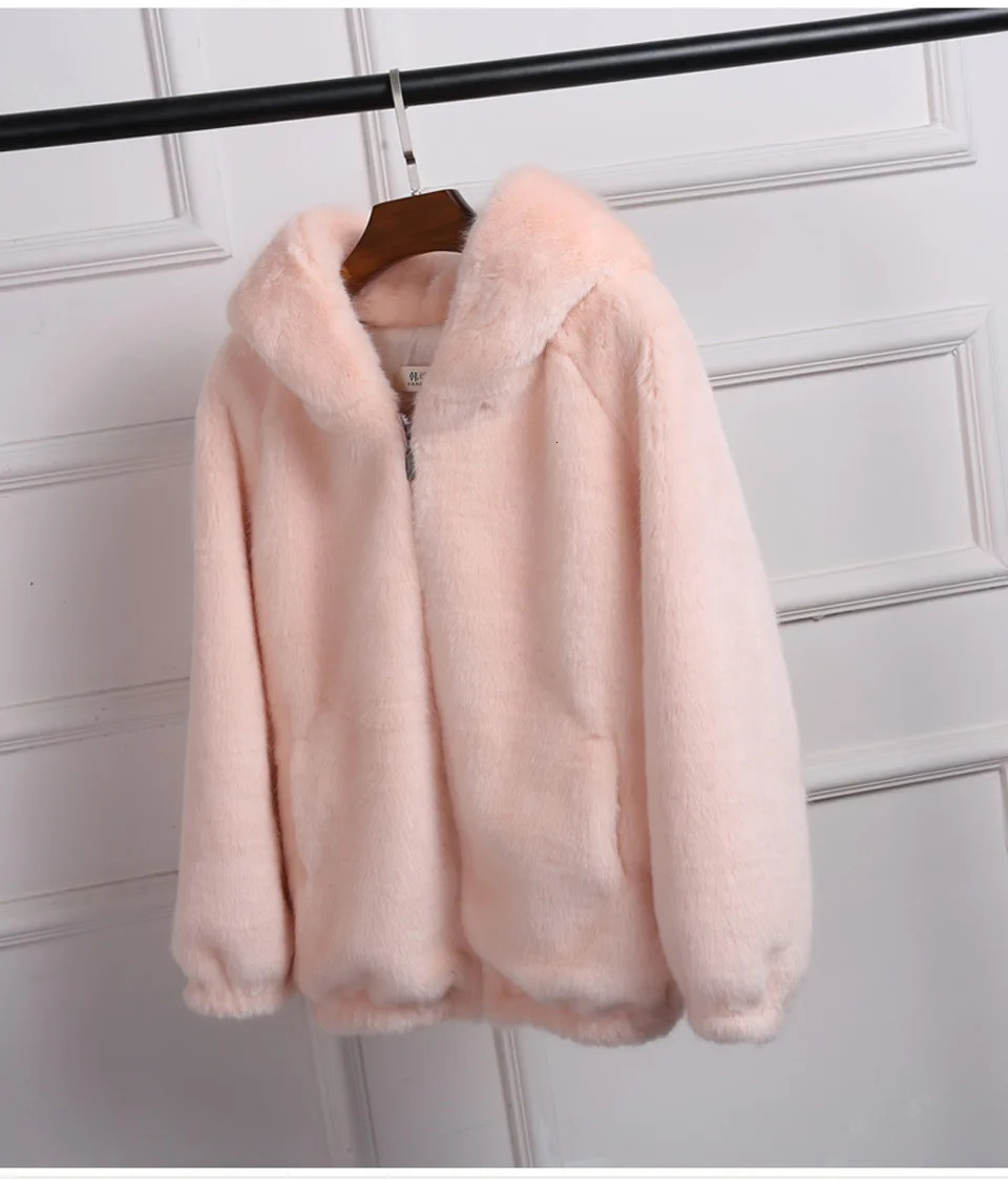 Womens winter coat womens mink cashmere warm jacket loose plush hooded thick jacket teddy jacket rabbit fur coat 241108