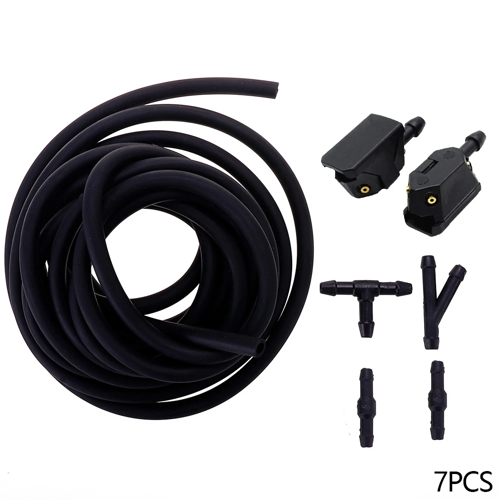 7Pcs/set Front Windscreen Wiper Arm Washer Nozzle Jets 4 Way Ajustable Check Valve Tube Pipe Hose 2m T Piece Straight Piece