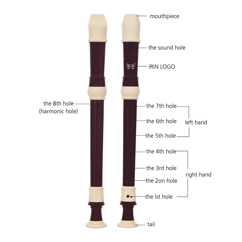 IRIN 8 Hole Baroque Style Flute ABS Descant Recorder Woodwind Instrument Detachable with Finger Rest and Carrying Bag