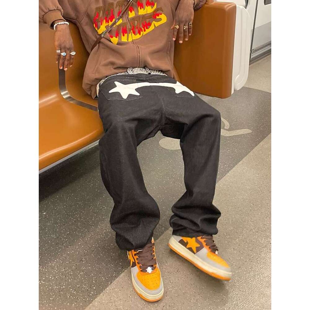 Printed Casual Men's Fashion Design Y2k Retro Loose Straight Jeans Men And Women Hip Hop Pants Ins Hot Sale