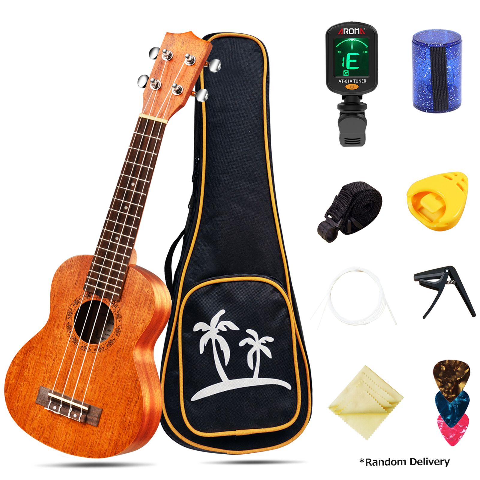Soprano Ukulele Ukelele Mahogany Wood with Carry 2025 Bag Uke Strap Strings new Tuner Pick Holder Celluloid Picks HOT