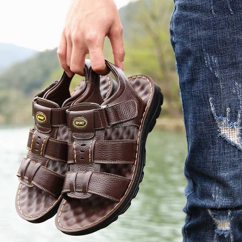 Genuine Leather Men Sandals Male Summer Shoes Outdoor Casual Sandal Cowhide Beach Shoes Classic Non-slip Men's Sandles