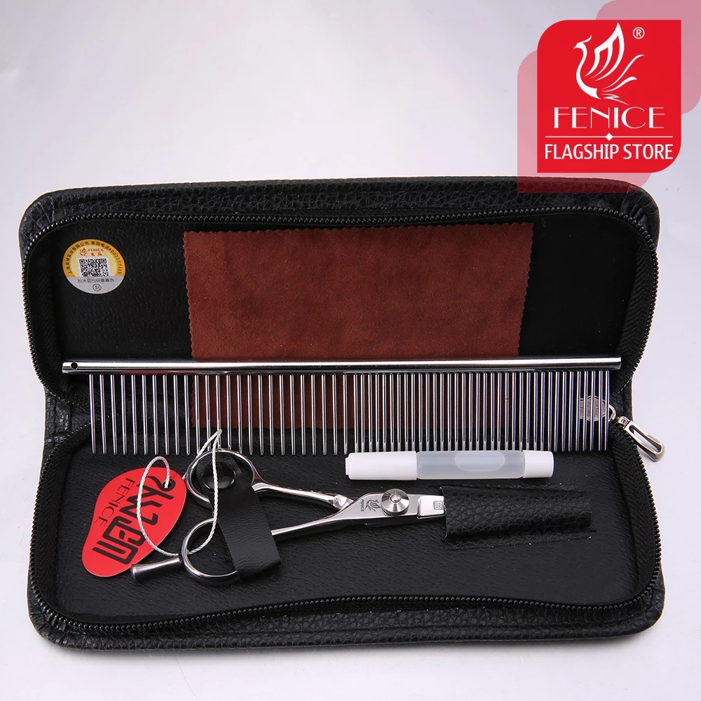 Fenice 4.0 inch Pet Grooming Scissors Safe Rounded Tips Dog Serrated Trimming Scissor for Face, Ear, Nose & Paw