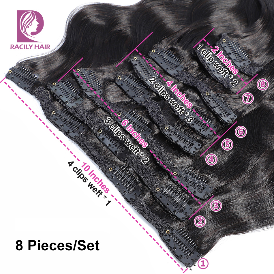 Clip In Hair Extensions Human Hair 140Gram Body Wave Clip In 8Pcs/Set Full Head Brizilian Wavy Clip Ins Hair Natural Remy Hair 07f5b