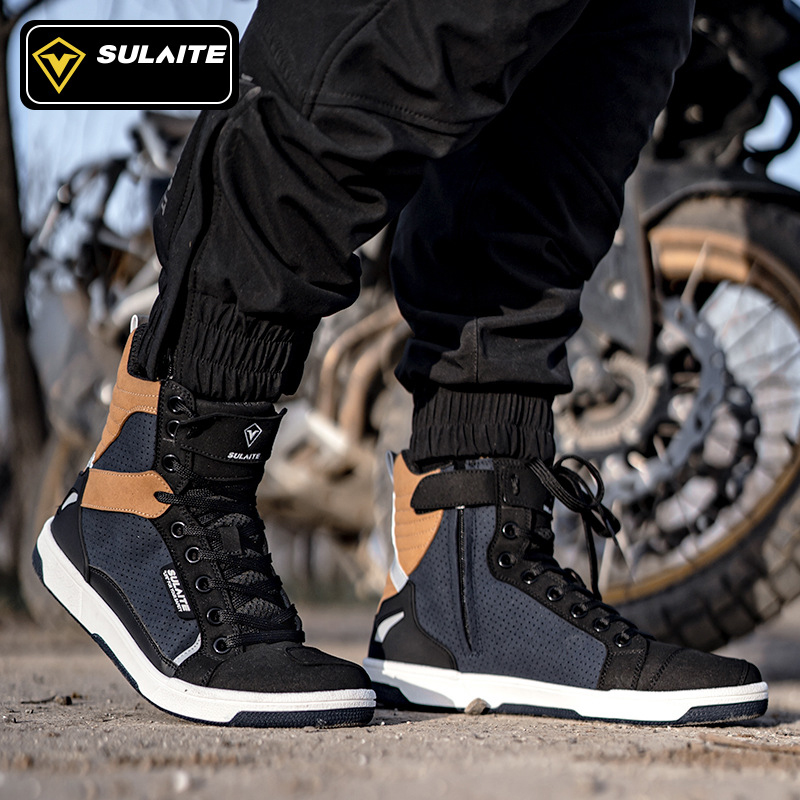 SULAITE Men Motorcycle Boots Moto Riding Boots Breathable Motorbike Biker Chopper 2025 Cruiser new Touring Ankle Shoes,B1