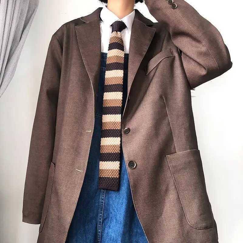 5.5CM Fashion Knitted Ties For Men Navy Brown Striped Neckties College Student Narrow Design Woven Cravat Plaid Shirt AccoryX241109