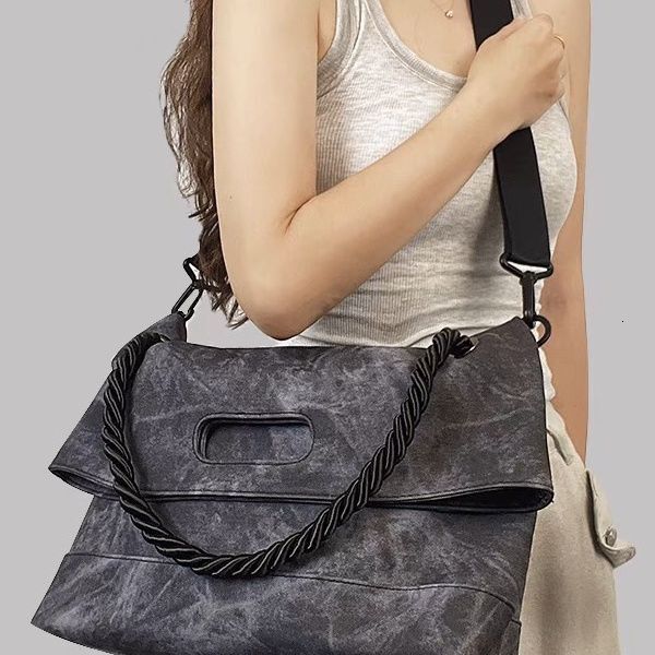 Relaxing imitation denim soft leather tote for women 2024 new A4 class commuting capacity crossbody large shoulder bag