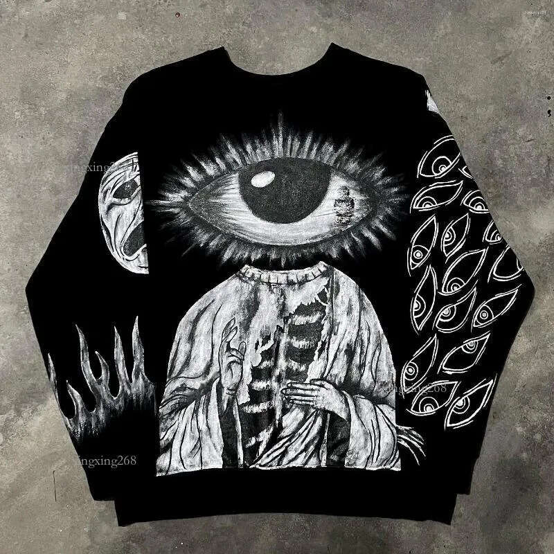 Men's Hoodies Harajuku Eerie Style Graphic Print Streetwear Creative Hoodie Sweatshirt Y2k Oversized Street Tops Women Men Clothing