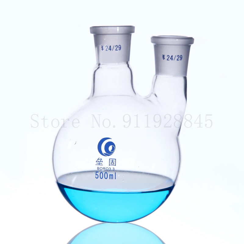 1PCS 50ml to 2000ml Laboratory Glass Standard bevel Ground Joint Round bottom Flask with two necks
