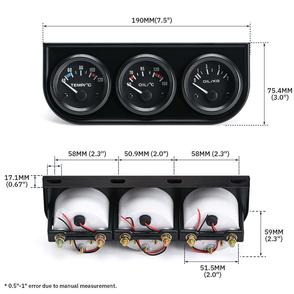 52mm Triple kit Oil Temp Gauge + Water Temp Gauge + Oil Pressure Gauge With Sensor 3in1 Car Meter PQY-TAG01/02/03