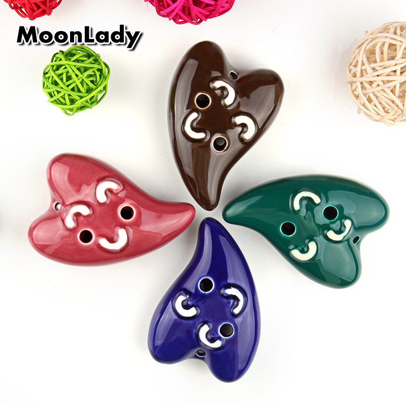 4 Colors Ocarina 6 Hole Heart-shaped Small Ocarina Alto C Tone Beginner Ocarina Tourist Souvenir Teaching Toys Ceramic Pendant