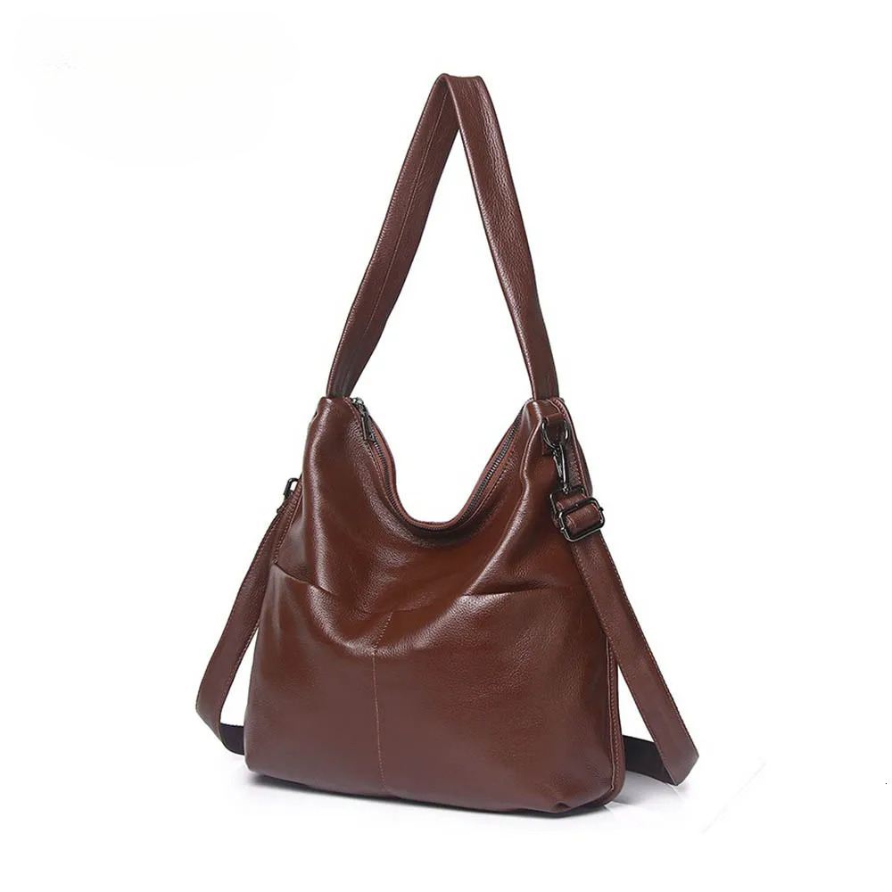 Minimalist Retro Women Handbag Real Cowhide Leather Casual Tote Vintage Lady Shoulder Purses Black Bag New Genuine Leather Zipper Vintage Style BagVoy