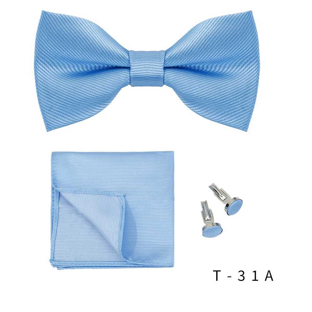 Men Ties Set Solid Color Bowtie Cravat Cufflinks Handkerchief Fashion Butterfly Party Wedding Bow Ties For Men Shirt AccoriesX241109