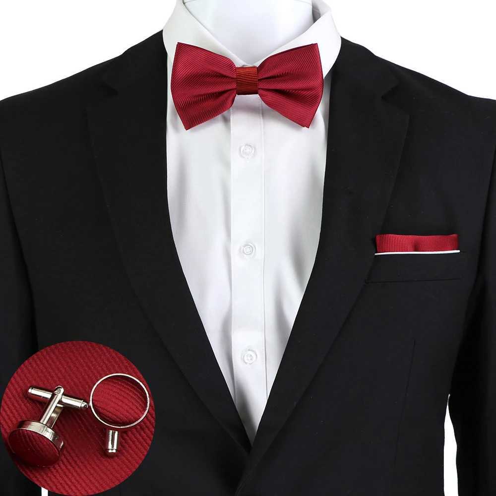 Men Ties Set Solid Color Bowtie Cravat Cufflinks Handkerchief Fashion Butterfly Party Wedding Bow Ties For Men Shirt AccoriesX241109
