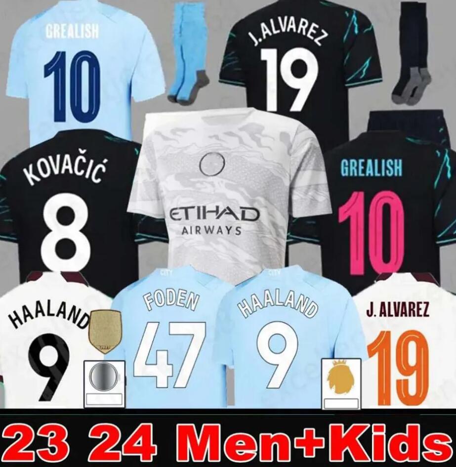 23 24 HAALAND SOCCER JERSEY YEAR OF DRAGON GREALISH GVARDIOL MANS CITIES ALVAREZ fans player version DE BRUYNE FODEN 2023 2024 football tops shirt kids kit sets