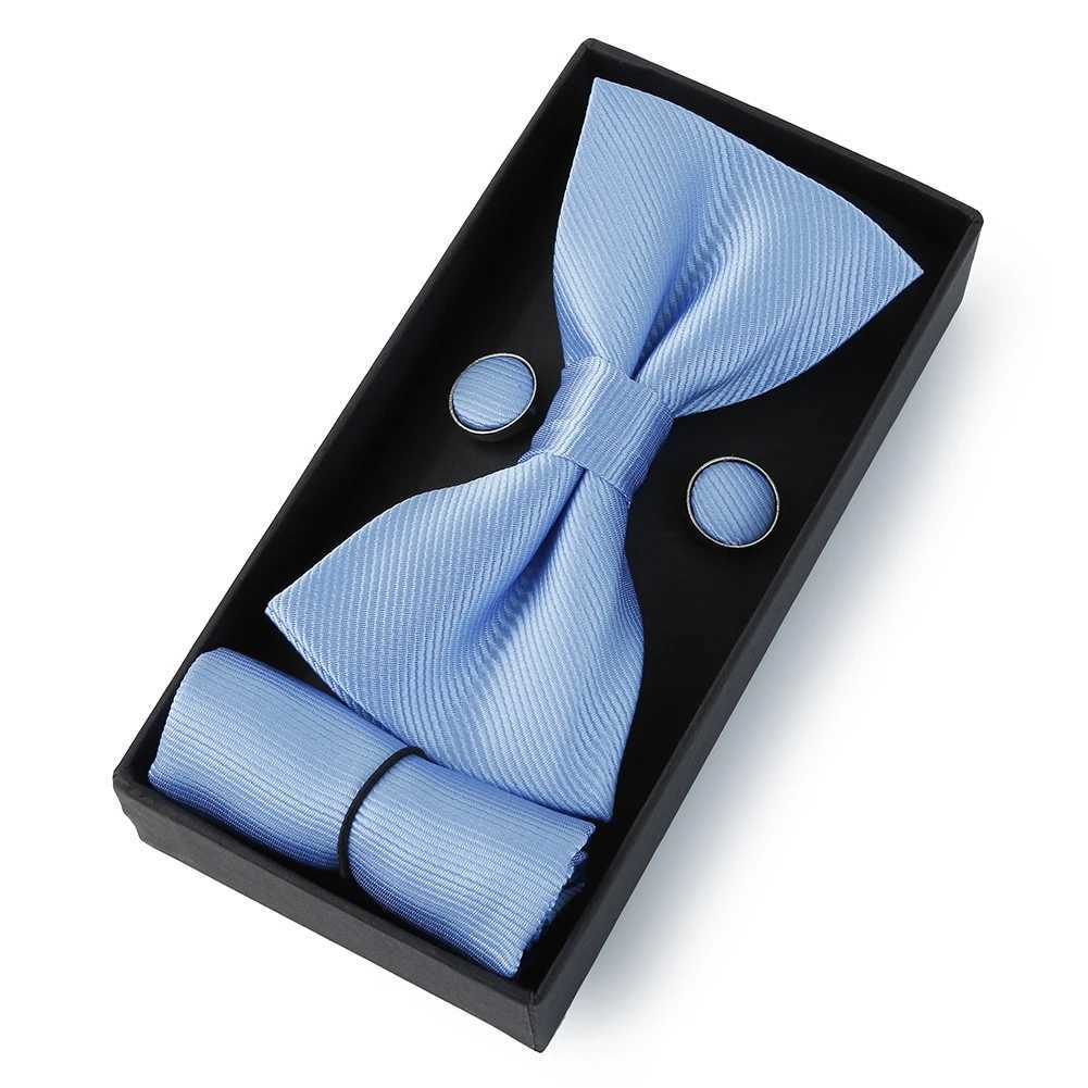 HUISHI Classic Black Bowtie Bow Ties For Mens Butterfly Bowknot Pocket Square Cufflinks Suit Set Bussiness Accessories Gift BoxX241109