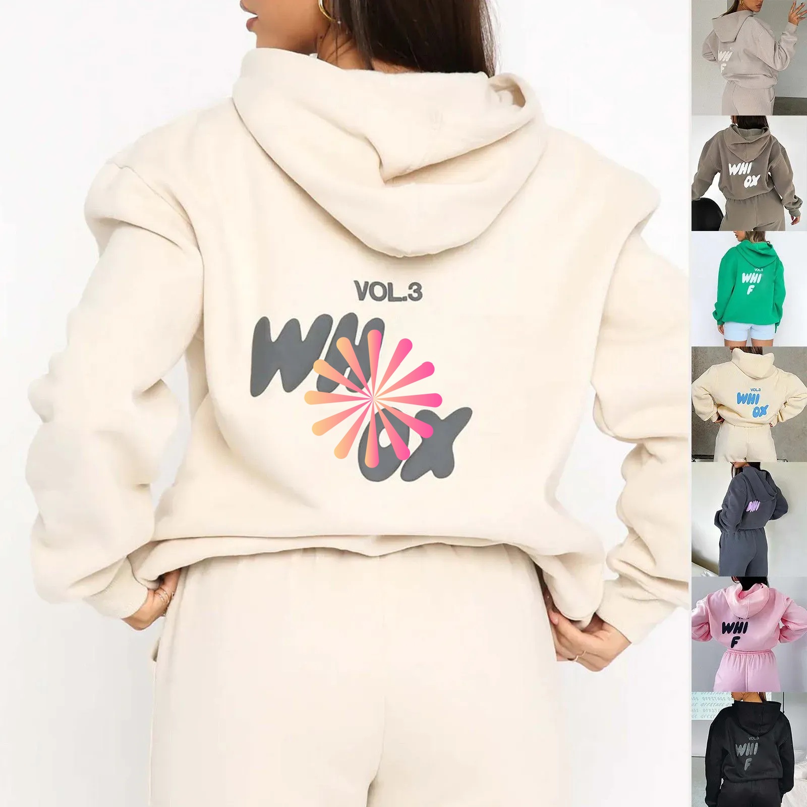 Hoodies Sweatshirts Wf-women Womens Hoodies Letter Print 2 Outfits Fox Cowl Neck Long Black White Sleeve Sweatshirt and Pants Pullover Hooded Suit size s-3xl