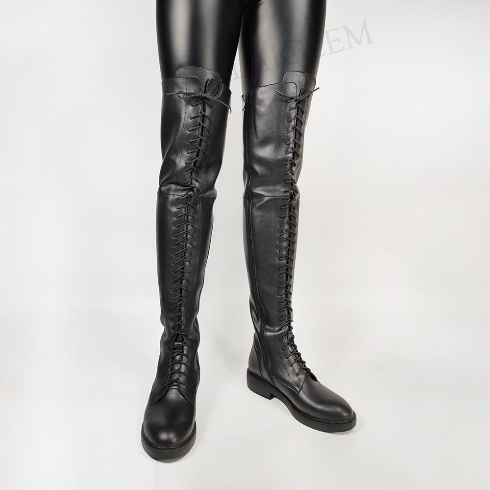 new LAIGZEM Quality Women Over Knee High Boots Wide Claf Friendly Low Heels Boots 2025 Zip Up Unisex Shoes Woman Botas Size 33 38 39 43