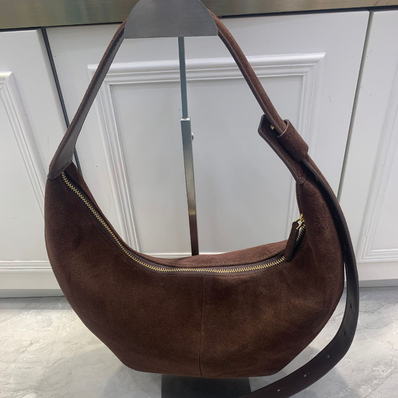 New Thick Real Suede Leather Hobo Tote Green Coffee Color Designer Women Handbag Stylish Winter Shoulder Bag Zipper Style BagVoyage