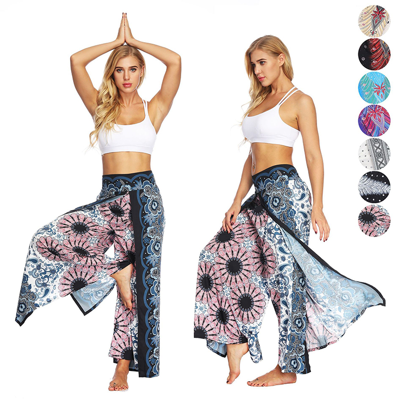 hot sale Women's Yoga Mandala Open Leg Pants Comfort Wide Leg Gypsy Hippie Aladdin Bohemian Pants Printed Thai Split Leg Harem Pants