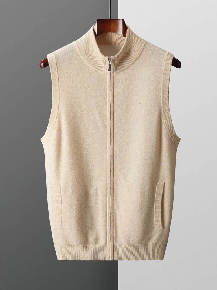 Mens Zipper Wool Cardigan Waistcoat Autumn Winter Cashmere Sweater Sleeveless Knitwear 100 Merino Vest Tops Clothing 241108