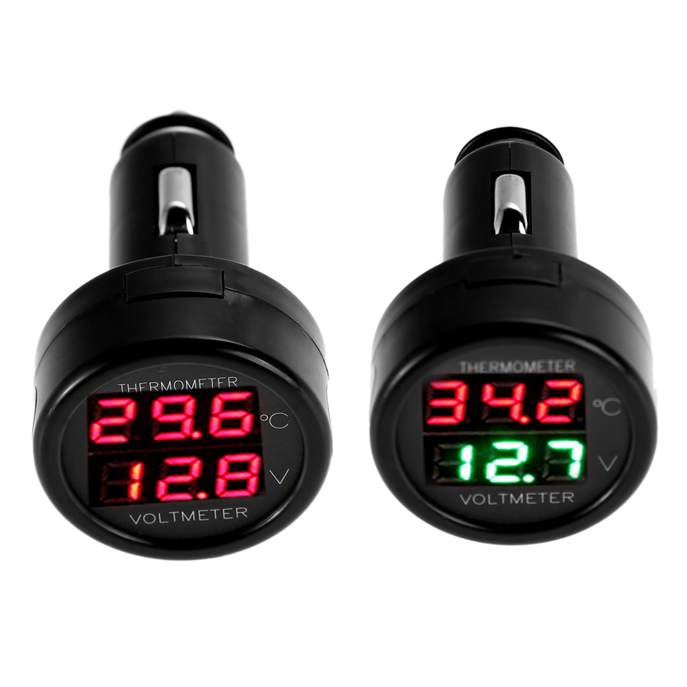Mobile Phone Adapter Car Charger 2 in 1 Digital Car Voltmeter Thermometer Car Adapter Charger Cigarette Lighter smile