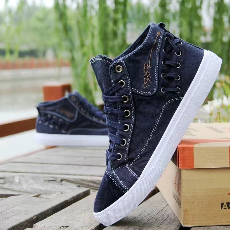 New Designer Spring And Autumn Boys' Canvas Casual Korean Version Fashionable High Top Denim Men's Shoes