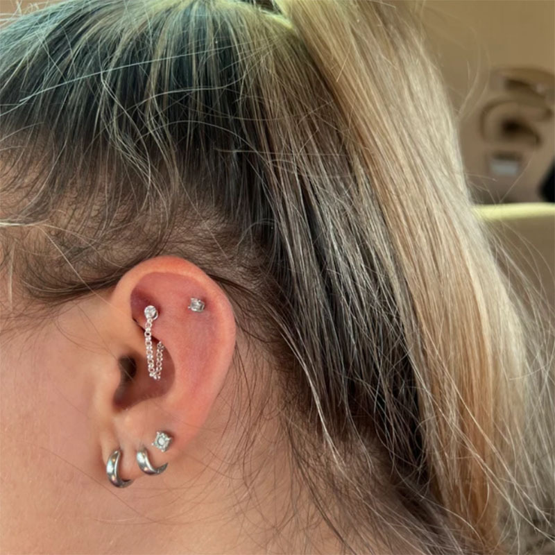 1pc 16G Chain Rook Earrings Daith Snug Eyebrow Piercing Rings Surgical Steel Curved Barbell Anti Tragus Forward Helix Jewelry
