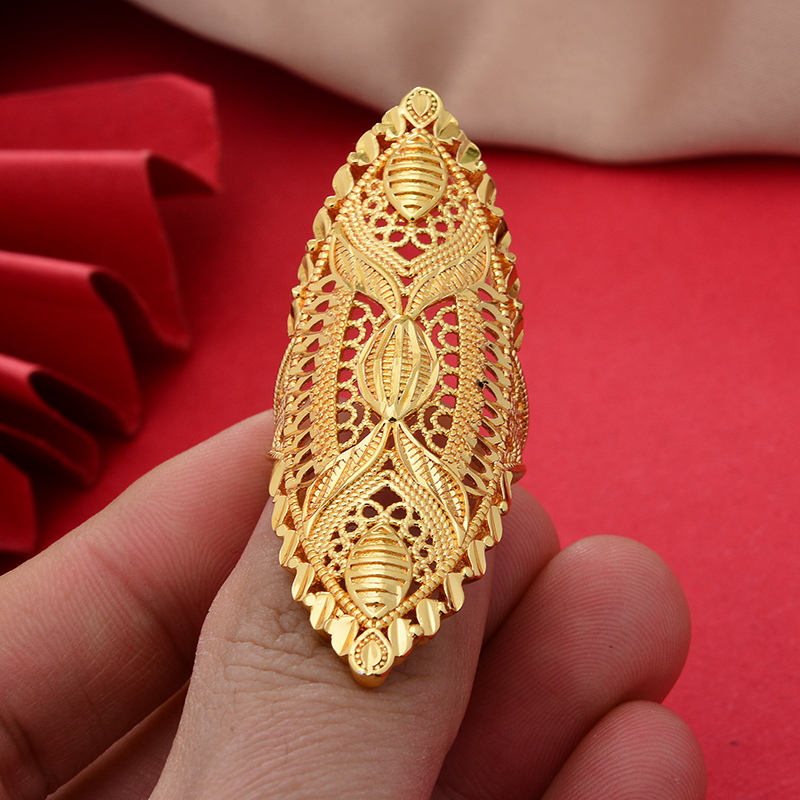 Big Dubai Gold Color Rings For Women Wedding Jewellery Women's Ring For Girls Bridal Wife Gifts African Dubai French