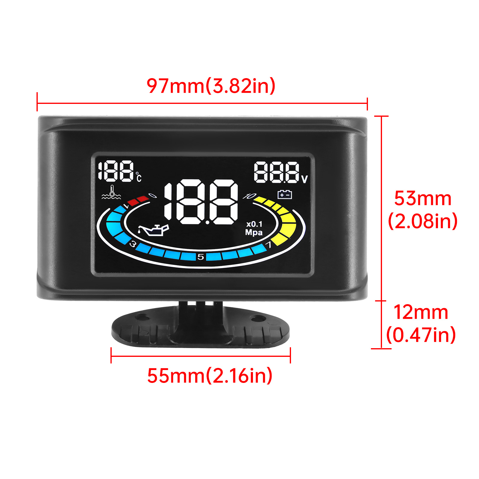 3 In 1 LCD Car Digital Oil Pressure Gauge Voltmeter Water Temp Meter 1/8 NPT Oil Pressure Sensor + Water Temperature Sensor 10mm