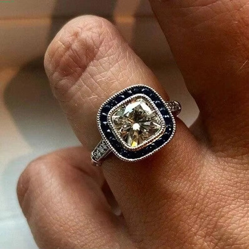 1.57 TCW Colorless Cushion Cut Moissanite Art Deco Ring 14K White Gold with VVS Clarity Fine Jewelry for Weddings gorgeous