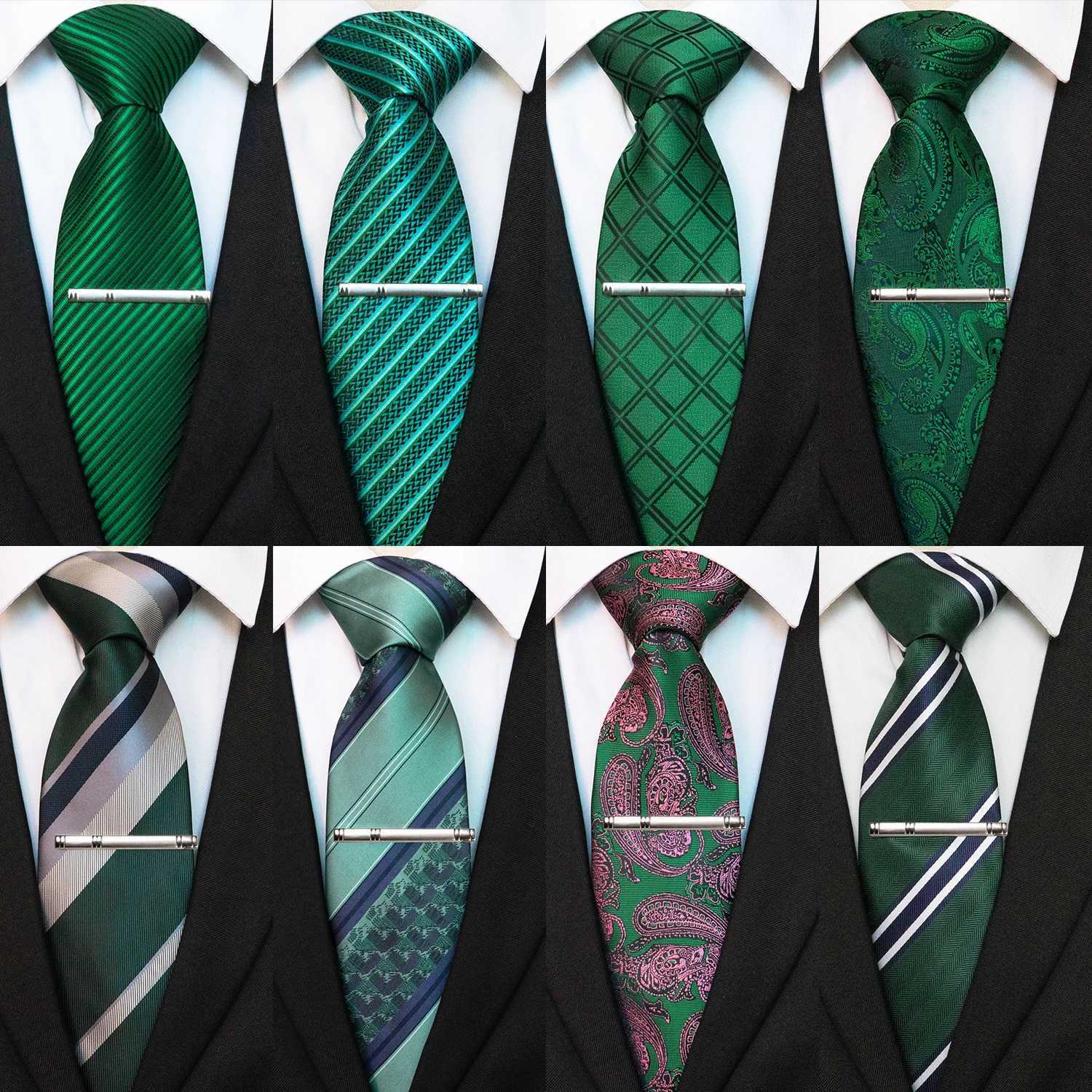 JEMYGINS Men Green Ties Striped Tie Paisley Silk Wedding Tie For Men Necktie Hanky Cufflink Set Party Busin Fashion DesignerX241109