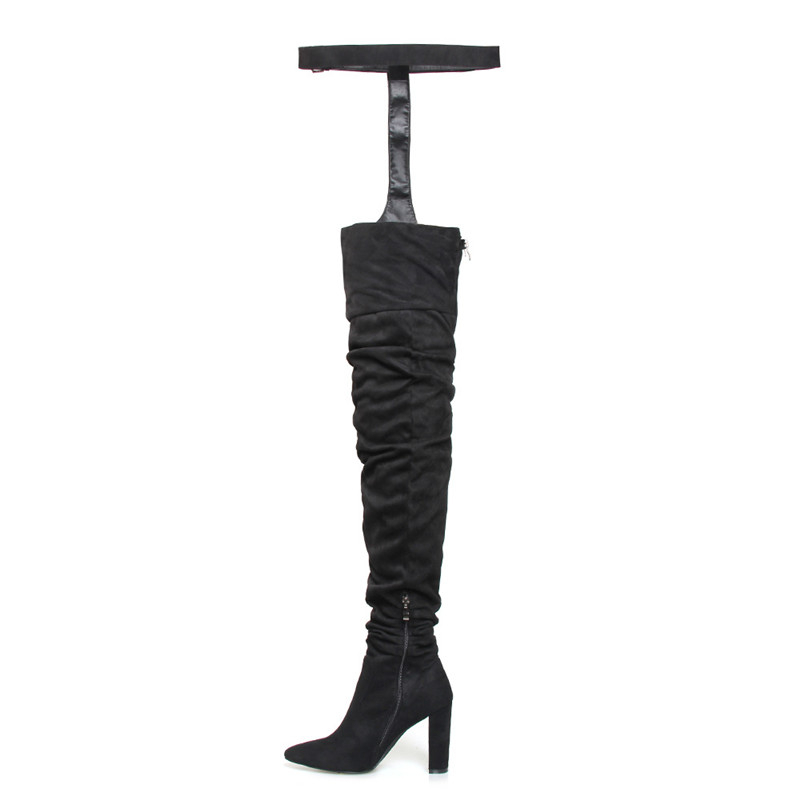 Sexy Belt Over The Knee new Boots Women 2025 Chunky High Heels Pointed Toe Suede Women's Boots With Zip Winter Street Photo Shoes